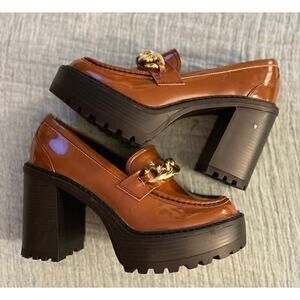 Madden Girl Brown Platform Heels with Gold Accent